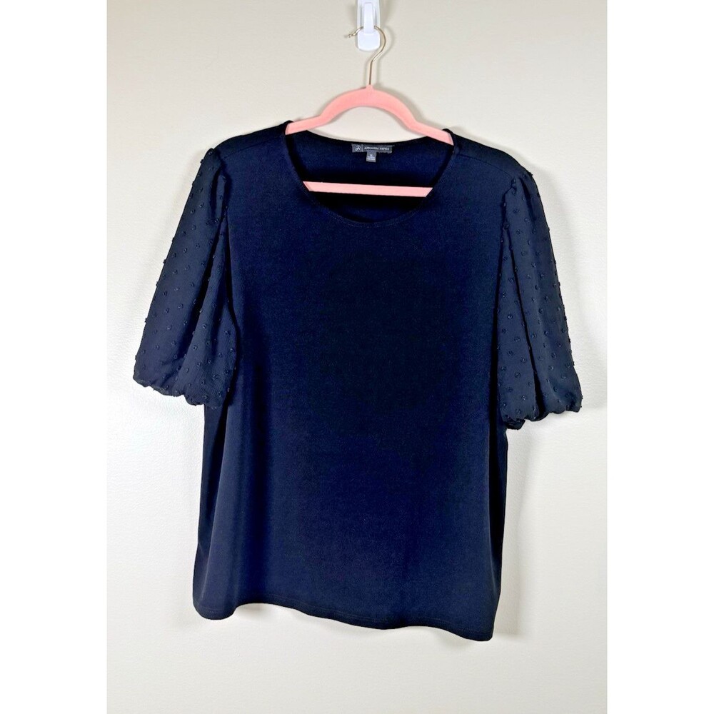 Adrianna Papell Womens Black Chiffon Pleated Puff Short Sleeve Blouse - XL